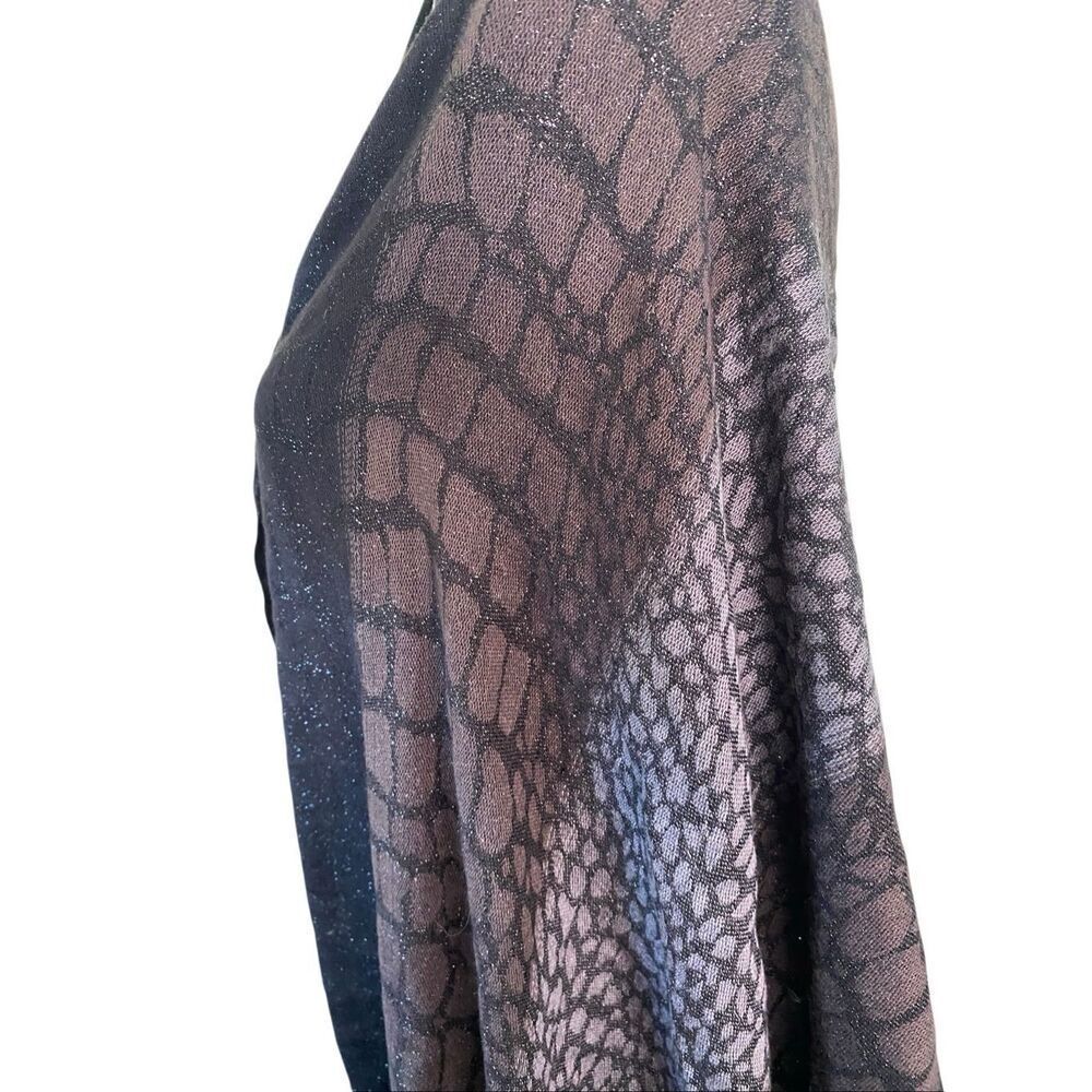 Black Gray Animal Print Lightweight Shawl Scarf Ombre Wrap Metallic Fringe - Picture 8 of 10